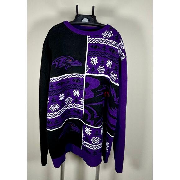 Baltimore Ravens Purple & Black Holiday Ugly Sweater Men's Size 2X (XXL) - Picture 2 of 7